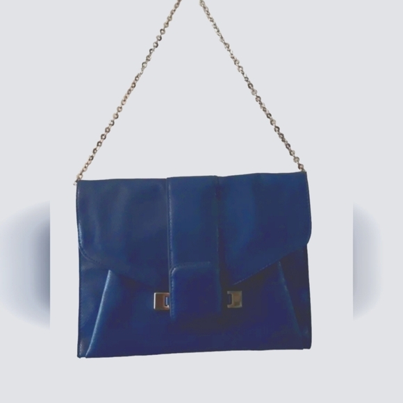 IVANKA TRUMP clutch envelope shoulder purse chain link strap mock croc blue - Picture 2 of 8